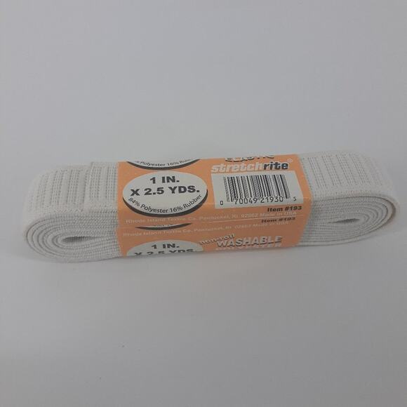 Stretchrite Non-roll Washable Polyester Elastic 1 in. x 2.5 Yds White wide - Picture 1 of 10